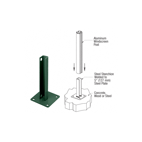 AWS Forest Green 135 Degree Welded Steel Surface Mount Stanchion For Round Center Post