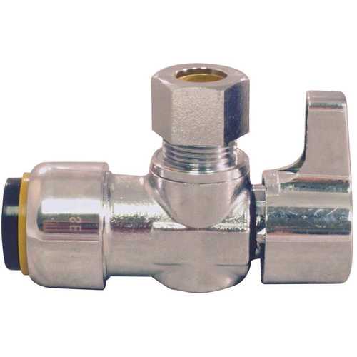 1/2 in. Chrome-Plated Brass Push-to-Connect x 3/8 in. O.D. Compression Quarter-Turn Angle Stop Valve