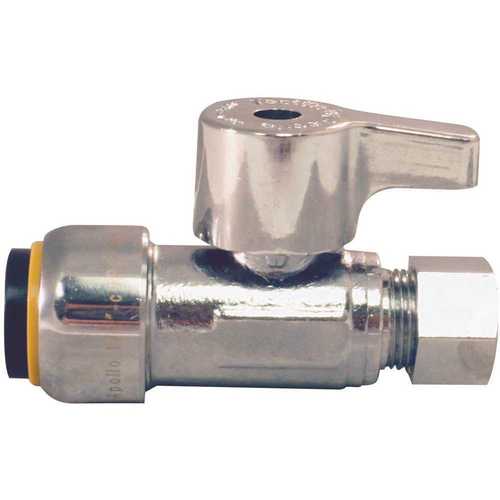 1/2 in. Chrome-Plated Brass Push-to-Connect x 3/8 in. O.D. Compression Quarter-Turn Straight Stop Valve