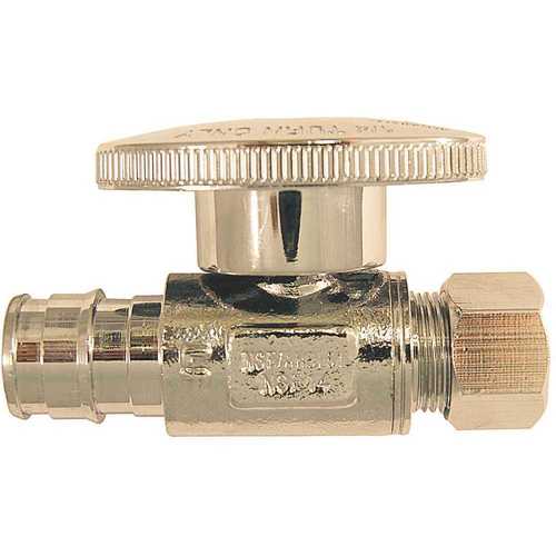 Apollo EPXVS1238C 1/2 in. Chrome-Plated Brass PEX-A Expansion Barb x 3/8 in. Compression Quarter-Turn Straight Stop Valve