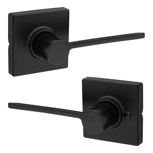 Ladera Lever with Square Rose Passage Door Lock with 6AL Latch and RCS Strike Iron Black Finish