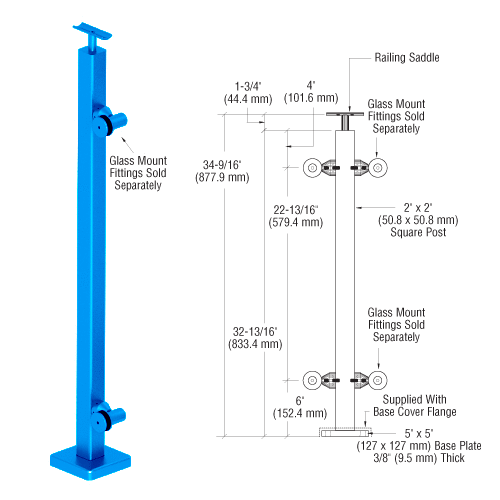 CRL P136EC Custom Finish 36" P1 Series End Post Railing Kit