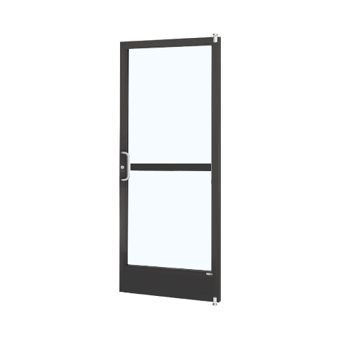 Black Anodized Custom Single Series 250 Narrow Stile Offset Pivot Entrance Door With Panic for Overhead Concealed Door Closer