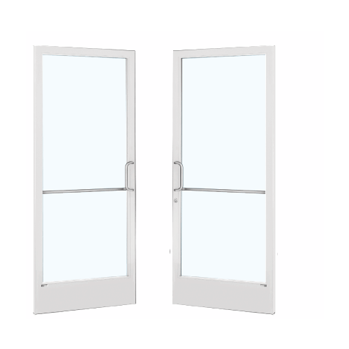 White KYNAR Paint Custom Pair Series 250 Narrow Stile Geared Hinge Entrance Doors With ADA Bottom Rail for Surface Mount Door Closers