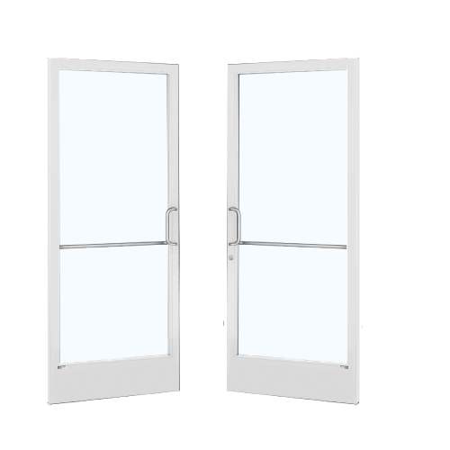 White KYNAR Paint Custom Pair Series 250 Narrow Stile Geared Hinged Entrance Doors for Overhead Concealed Door Closers