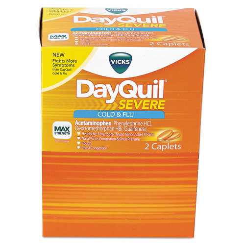 Cold & Flu Caplets, Daytime, Severe Cold & Flu, 25 Packs/Box