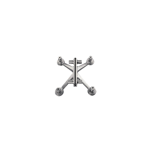 Brushed Stainless 4-Way Heavy-Duty Fin Stabilized Glass-to-Glass Spider Fitting