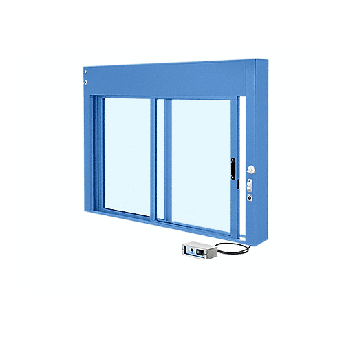 Powder Painted (Specify) Custom Size All Electric Fully Automatic Deluxe Sliding Service Window XO or OX with Aluminum Full Bottom Track