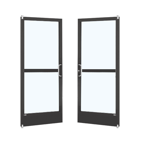 Black Anodized Custom Pair Series 250 Narrow Stile Offset Pivot Entrance Doors With Panics for Overhead Concealed Door Closers