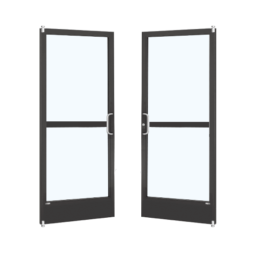 Black Anodized Custom Pair Series 250 Narrow Stile Offset Pivot Entrance Doors With Panics for Surface Mount Door Closers