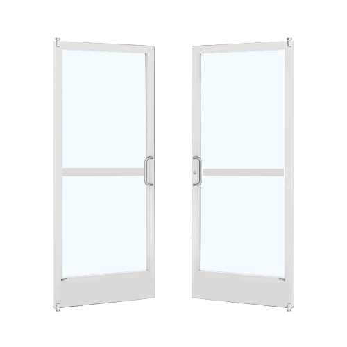 White KYNAR Paint Custom Pair Series 250 Narrow Stile Offset Pivot Entrance Doors With Panics for Surface Mount Door Closers