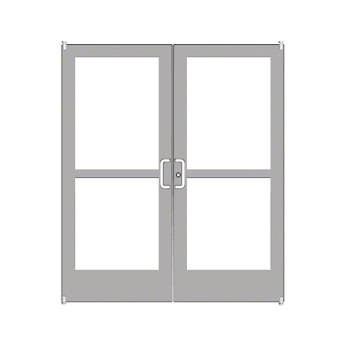 Clear Anodized Custom Pair Series 400 Medium Stile Offset Pivot Entrance Doors with Panics for Surface Mount Door Closers