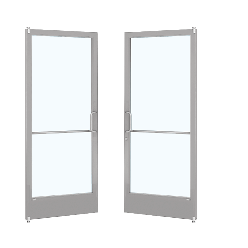 Clear Anodized Custom Pair Series 250 Narrow Stile Offset Pivot Entrance Doors for Surface Mount Door Closers