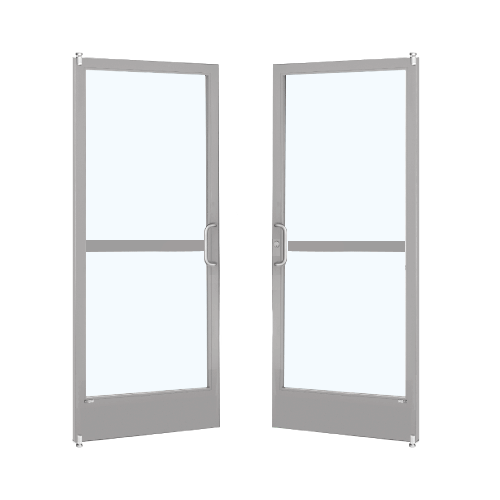 Clear Anodized Custom Pair Series 250 Narrow Stile Offset Pivot Entrance Doors With Panics for Overhead Concealed Door Closers
