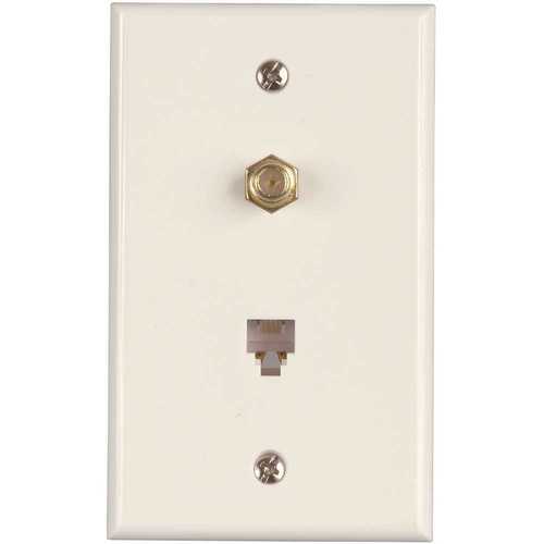 Westek TWRJ11RG6IV-10 1-Gang CATV F-Type Connector and Phone Jack with Wall Plate, Thermoplastic, Ivory - pack of 10