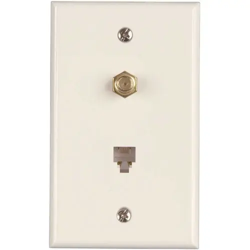 Westek TWRJ11RG6W-10 1-Gang CATV F-Type Connector and Phone Jack with Wall Plate, Thermoplastic, White - pack of 10