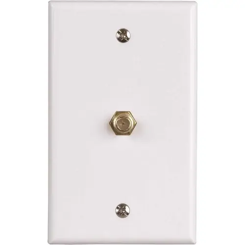 Westek VWRG6W1-10 1-Gang CATV F-Type Coaxial Connector With Wall Plate, Plastic, White - pack of 10