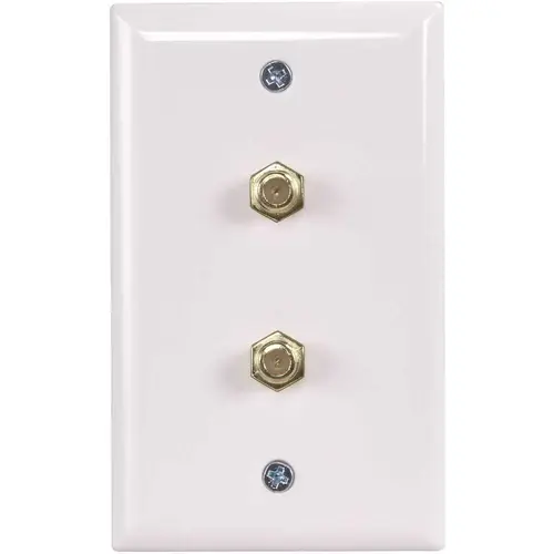 Westek VWRG6W2-10 1-Gang Duplex CATV F-Type Connector with Wall Plate Plastic, White - pack of 10