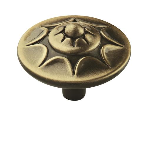 Antique Brass Traditional Mushroom Kitchen Cabinet Knob 1-3/16" Diameter  - pack of 25