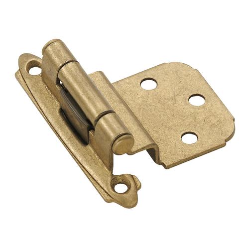 3/8" (10 mm) Inset Self Closing Face Mount Cabinet Hinge Burnished Brass Finish - Pair