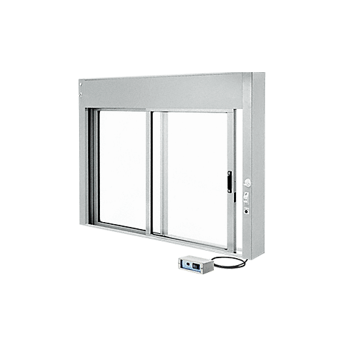 Satin Anodized Custom Size All Electric Fully Automatic Deluxe Sliding Service Window XO or OX with Aluminum Full Bottom Track