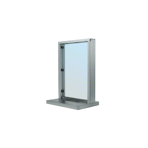 Satin Anodized Aluminum Narrow Inset Frame Interior Glazed Exchange Window with 18" Shelf and Deal Tray