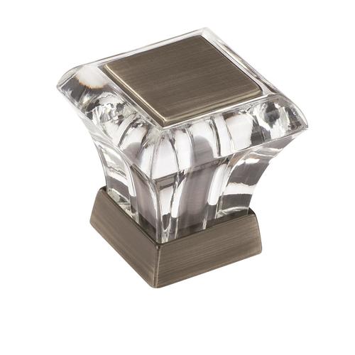 1-1/16" (27 MM) Abernathy Square Cabinet Knob Glass / Antique Silver Finish