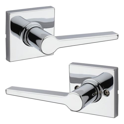 Daylon Lever with Square Rose Passage Lock with RCAL Latch and RCS Strike Bright Chrome Finish