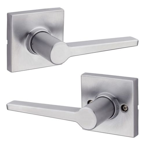 Daylon Lever with Square Rose Passage Lock with RCAL Latch and RCS Strike Satin Chrome Finish