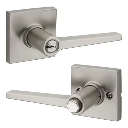 Safelock SL6000DALSQT-15 Daylon Lever with Square Rose Push Button Entry Lock with RCAL Latch and RCS Strike Satin Nickel Finish