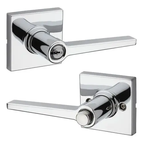 Daylon Lever with Square Rose Push Button Entry Lock with RCAL Latch and RCS Strike Bright Chrome Finish