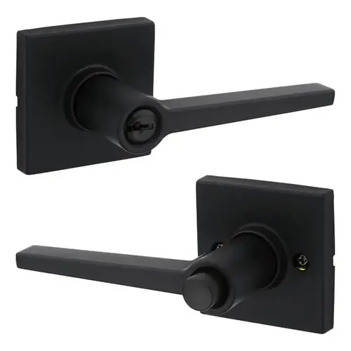 Daylon Lever with Square Rose Push Button Entry Lock with RCAL Latch and RCS Strike Iron Black Finish