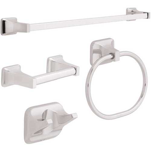 Franklin Brass DS2400PC Futura Bath Hardware Set in Chrome with Towel Ring Toilet Paper Holder Towel Hook and 24 in. Towel Bar