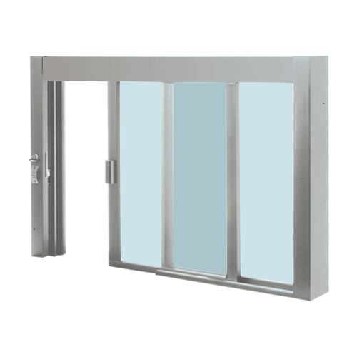 Standard Size Self-Closing Deluxe Service Window Glazed with Half-Track Satin Anodized