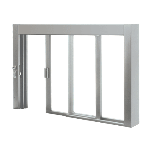 Standard Size Self-Closing Deluxe Service Window Unglazed with Half-Track Satin Anodized