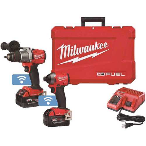 M18 FUEL ONE-KEY 18-Volt Lithium-Ion Brushless Cordless Hammer Drill/Impact Driver Combo Kit Two 5.0 Ah Batteries Case