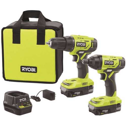 RYOBI P1817 18-Volt ONE+ Lithium-Ion Cordless 2-Tool Combo Kit w/ Drill/Driver, Impact Driver, (2) 1.5 Ah Batteries, Charger and Bag