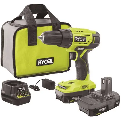 RYOBI 18-Volt ONE+ Lithium-Ion Cordless 1/2 in. Drill/Driver Kit with (2) 1.5 Ah Batteries, Charger, and Bag Green