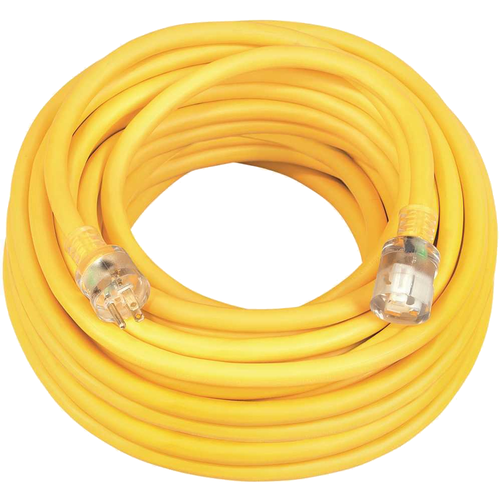 100 ft. 10/3 SJEOW Outdoor Heavy-Duty T-Prene Extension Cord with Power Light Plug Yellow - pack of 3