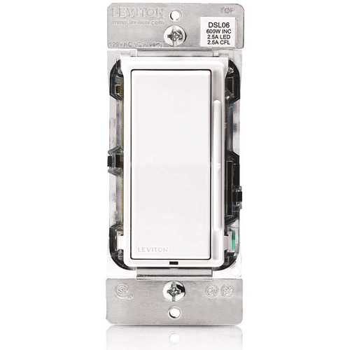 Decora Slide Dimmer for 300-Watt Dimmable LED, 600-Watt Incandescent/Halogen, White w/ Color Change Kits Included