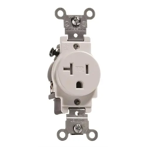 Leviton 131-T5020-00W 20 Amp 125-Volt Commercial Grade Tamper-Resistant Single Outlet, White