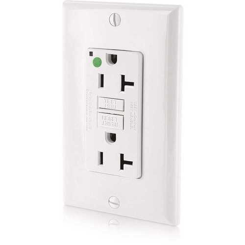 Leviton 072-GFNT2-HGW 20 Amp Self-Test SmartLockPro Hospital Grade Duplex GFCI Outlet with LED, White