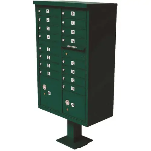 Vital 1570 16-Mailboxes 2-Parcel Lockers 1-Outgoing Pedestal Mount Cluster Box Unit Forest Green Powder Coat