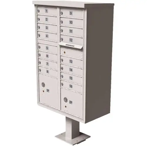 Vital 1570 16-Mailboxes 2-Parcel Lockers 1-Outgoing Pedestal Mount Cluster Box Unit White Powder Coat