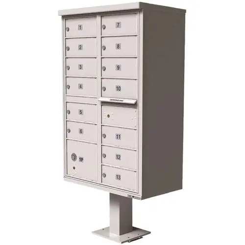 Vital 1570 13-Mailboxes 1-Parcel Locker 1-Outgoing Pedestal Mount Cluster Box Unit White Powder Coat