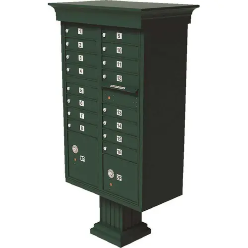 Vital 1570 16-Mailboxes 2-Parcel Lockers 1-Outgoing Pedestal Mount Cluster Box Unit Forest Green Powder Coat