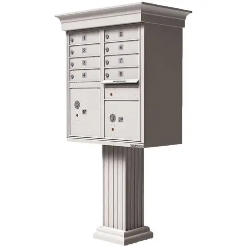 Vital 1570 8-Mailboxes 2-Parcel Lockers 1-Outgoing Pedestal Mount Cluster Box Unit White Powder Coat