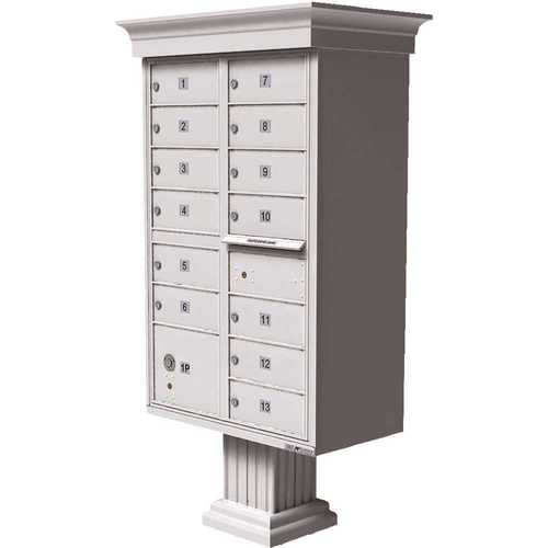 Vital 1570 13-Mailboxes 1-Parcel Locker 1-Outgoing Pedestal Mount Cluster Box Unit