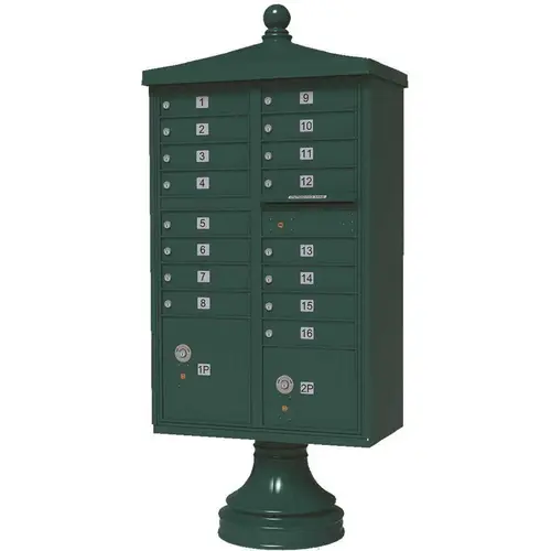 Vital 1570 16-Mailboxes 2-Parcel Lockers 1-Outgoing Pedestal Mount Cluster Box Unit Forest Green Powder Coat