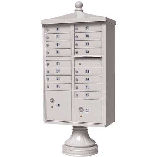 Florence 1570-16V2WH Vital 1570 16-Mailboxes 2-Parcel Lockers 1-Outgoing Pedestal Mount Cluster Box Unit